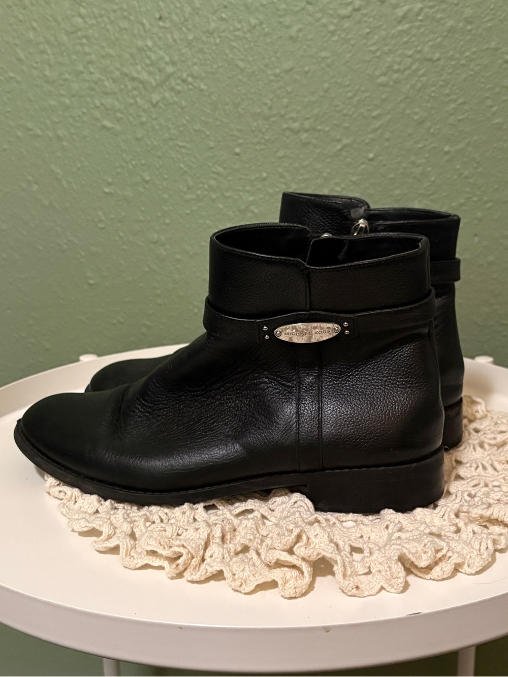 Michael Kors Black Leather Ankle Booties with Signature Hardware - Picture 3 of 9